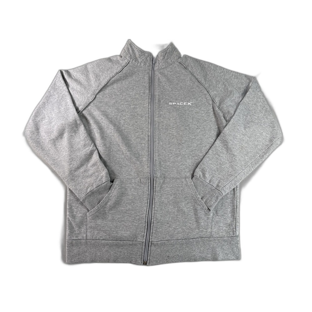 SpaceX Graphic Jacket Mens L Gray Full Zip Long Sleeve Collared Regular Fit Logo